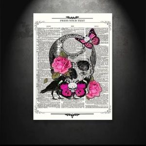 Canvas Poster - Skull  & Pink Flowers, Unframed - 8x11 In - Valentine’s Day